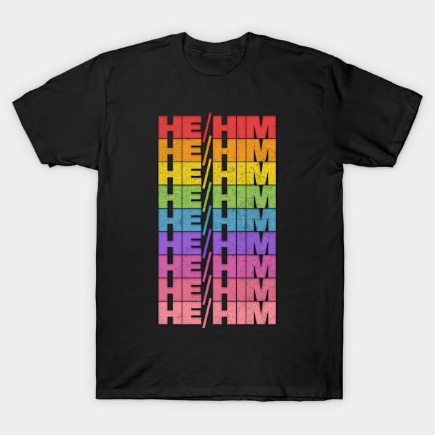 He/Him Pronouns /// Retro Faded Design T-Shirt by DankFutura